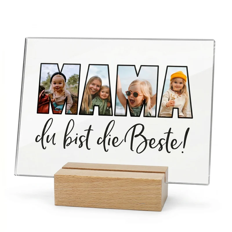 Personalisierbares Acrylglas als Geschenk für die beste Mama | Acrylbild mit 3 Fotos