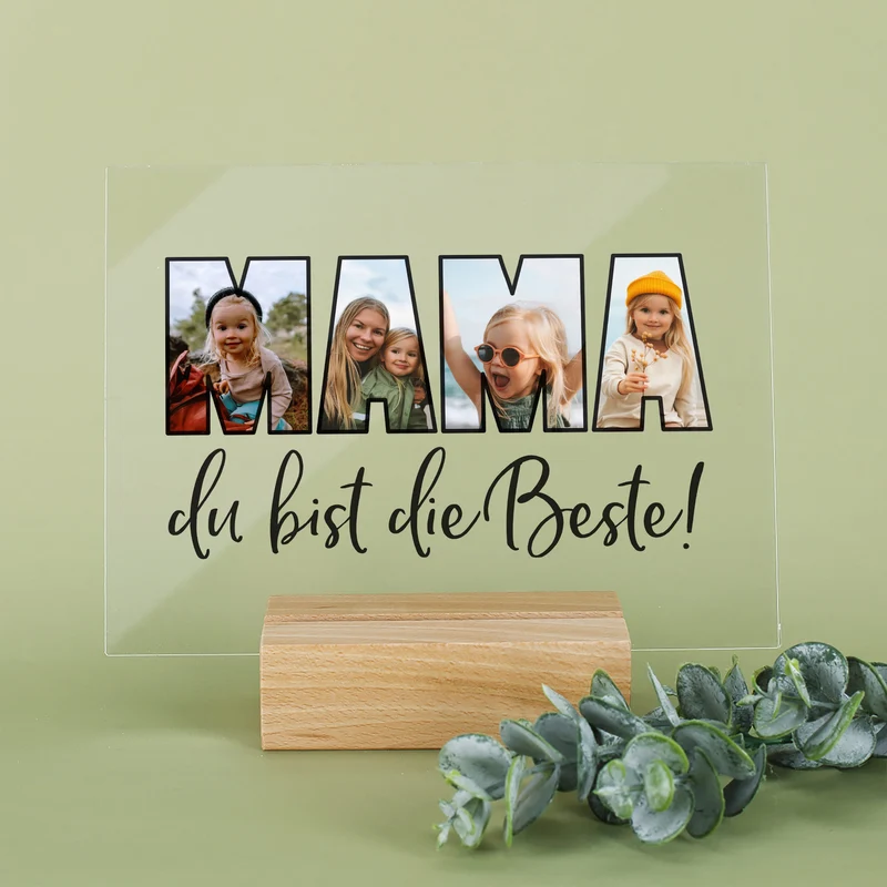 Personalisierbares Acrylglas als Geschenk für die beste Mama | Acrylbild mit 3 Fotos