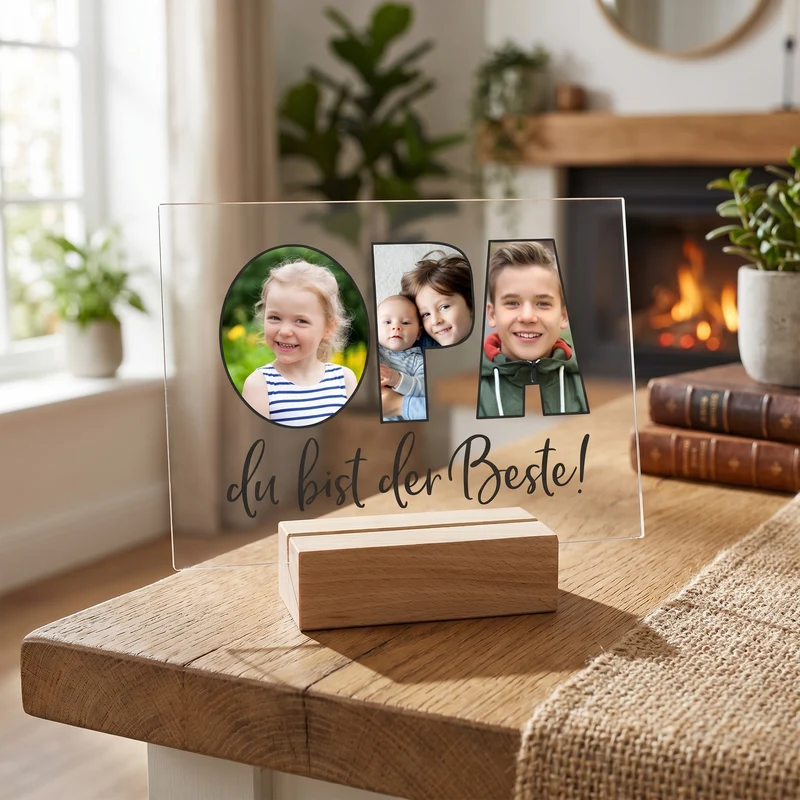 Personalisierbares Acrylglas mit 3 eigenen Fotos | Acrylbild als Geschenk für den besten Opa