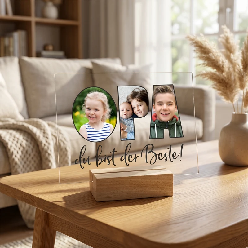 Personalisierbares Acrylglas mit 3 eigenen Fotos | Acrylbild als Geschenk für den besten Opa