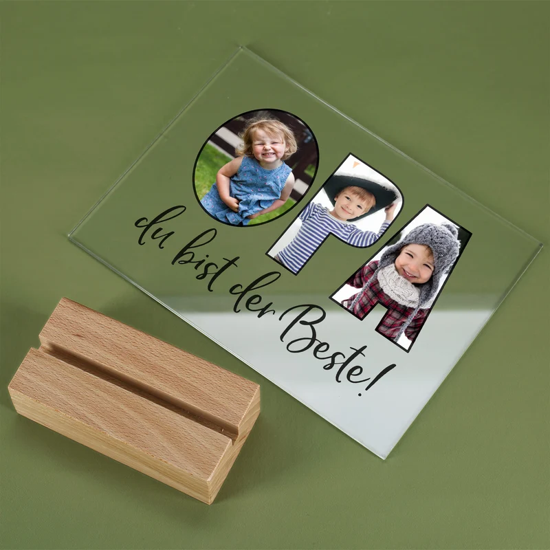 Personalisierbares Acrylglas mit 3 eigenen Fotos | Acrylbild als Geschenk für den besten Opa