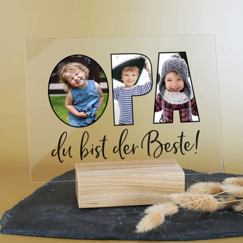 Personalisierbares Acrylglas mit 3 eigenen Fotos | Acrylbild als Geschenk für den besten Opa