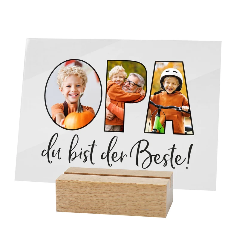 Personalisierbares Acrylglas mit 3 eigenen Fotos | Acrylbild als Geschenk für den besten Opa