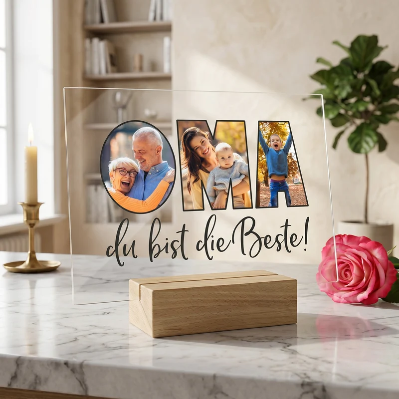 Personalisiertes Acrylbild mit 3 eigenen Fotos | Acrylglas als Geschenk für die beste Oma