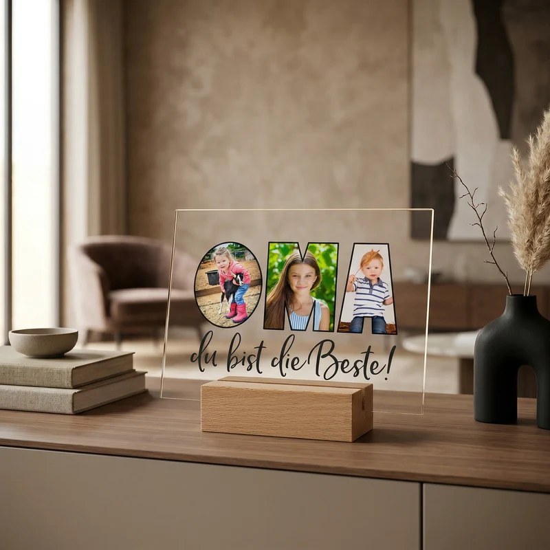Personalisiertes Acrylbild mit 3 eigenen Fotos | Acrylglas als Geschenk für die beste Oma