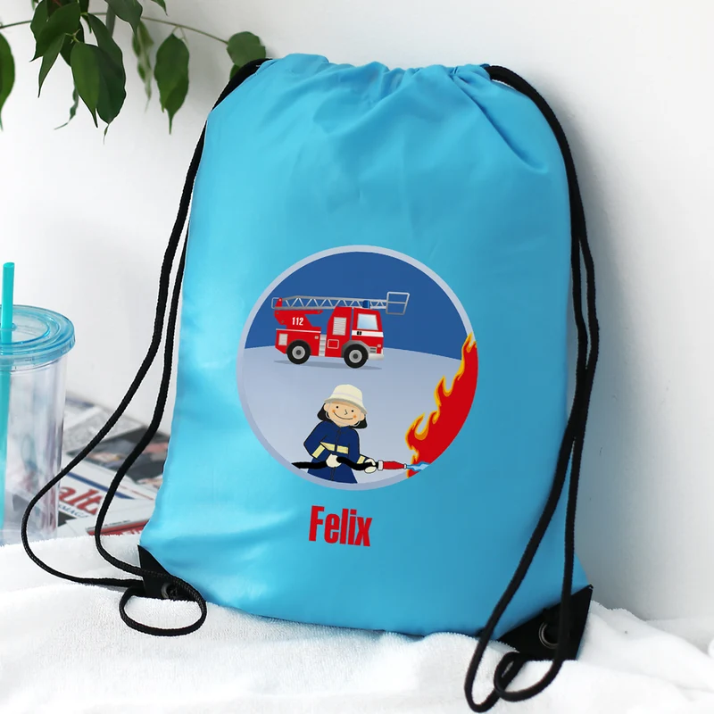 Personalisierbarer Turnbeutel für Kinder mit Name | Sportbeutel mit Feuerwehr Motiv