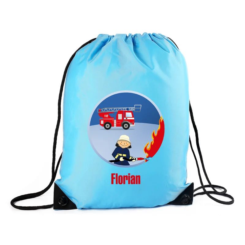 Personalisierbarer Turnbeutel für Kinder mit Name | Sportbeutel mit Feuerwehr Motiv