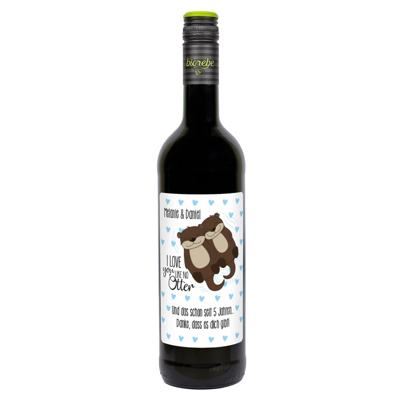 I love you like no Otter Weinflasche mit Namen und Wunschtext | Biorebe als Geschenk
