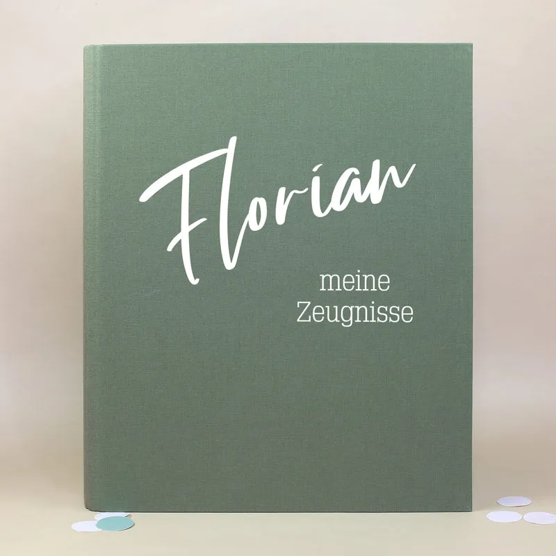 Personalisierte Dokumentenmappe aus Leinen mit Name und Wunschtext | Farbauswahl