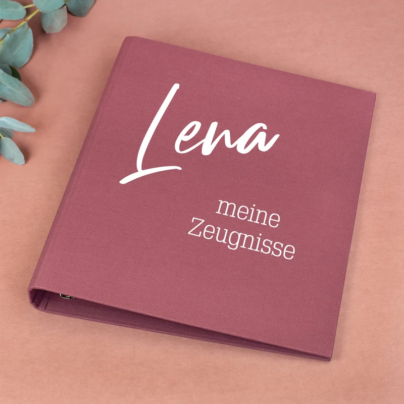 Personalisierte Dokumentenmappe aus Leinen mit Name und Wunschtext | Farbauswahl