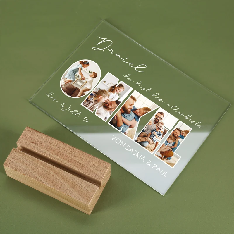 Personalisiertes Acrylglas mit 5 Fotos, Name & Text | Geschenk für den besten Onkel