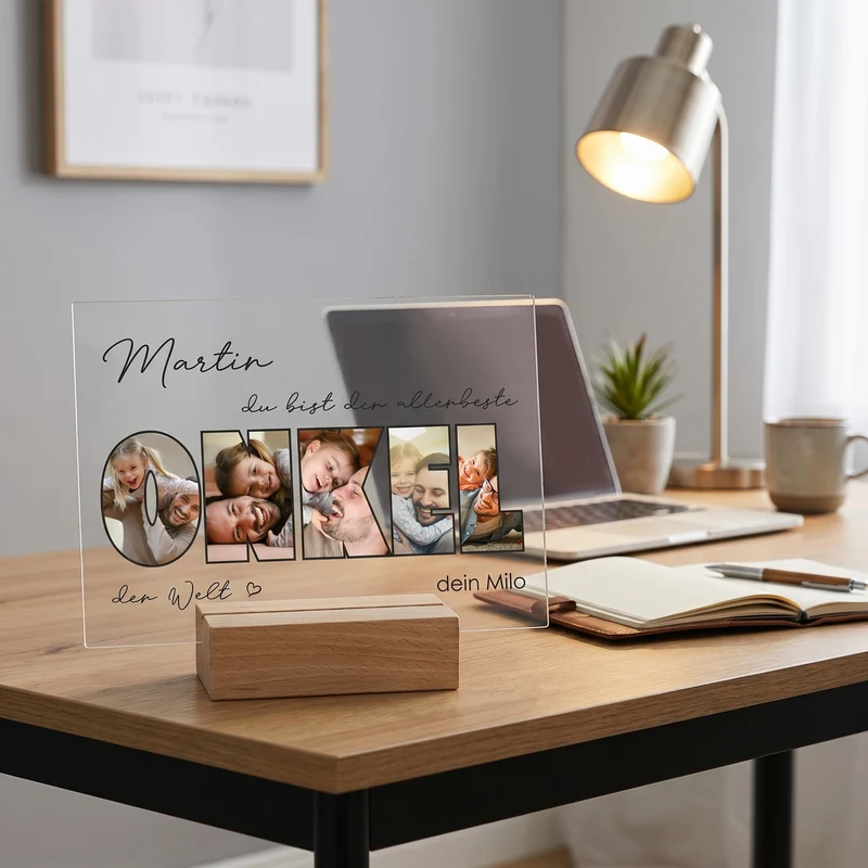 Personalisiertes Acrylglas mit 5 Fotos, Name & Text | Geschenk für den besten Onkel