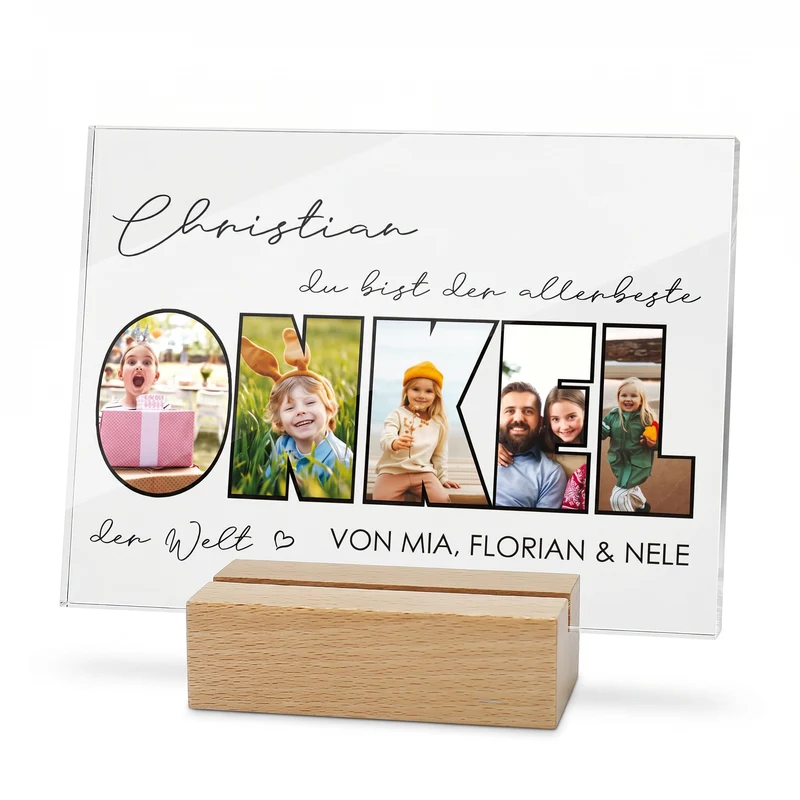 Personalisiertes Acrylglas mit 5 Fotos, Name & Text | Geschenk für den besten Onkel