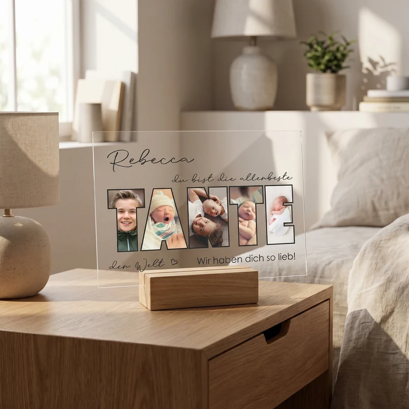 Acrylglas mit 5 eigenen Fotos, Name & Text | Geschenk für die beste Tante