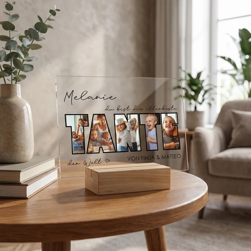Acrylglas mit 5 eigenen Fotos, Name & Text | Geschenk für die beste Tante