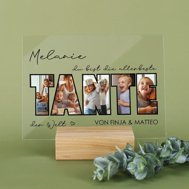 Acrylglas mit 5 eigenen Fotos, Name & Text | Geschenk für die beste Tante