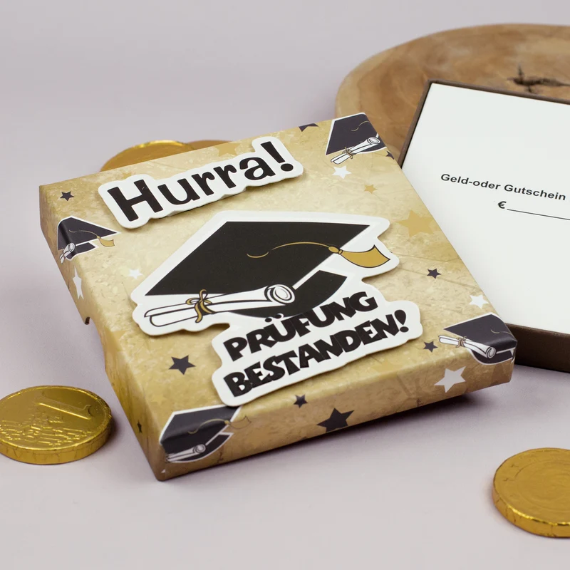 Geschenkschachtel "Prüfung bestanden!" für Geldgeschenke oder Gutscheine zur bestandenen Prüfung