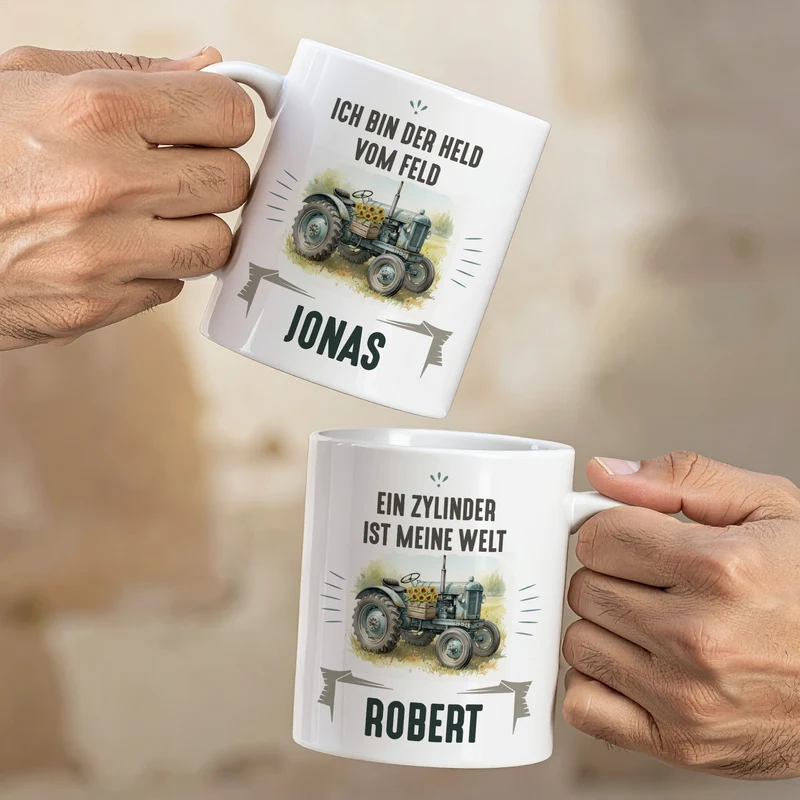 Keramiktasse mit Retro Traktor Motiv | Personalisiertes Geschenk für Treckerfreunde