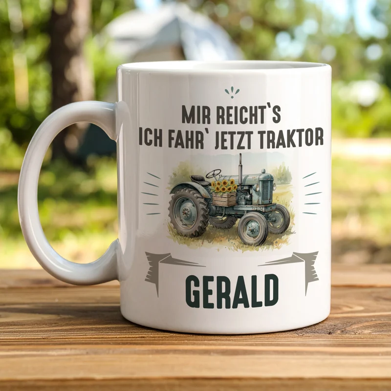 Keramiktasse mit Retro Traktor Motiv | Personalisiertes Geschenk für Treckerfreunde