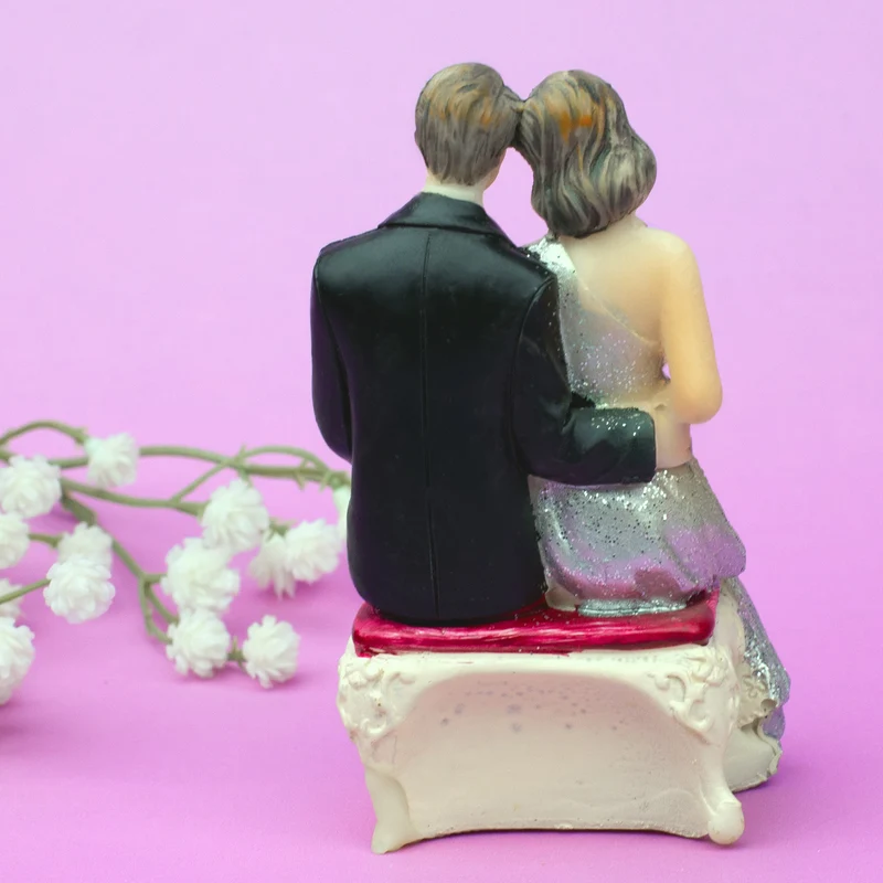 Hochzeitspaar Braut & Bräutigam mit Schlips zur Silberhochzeit | Dekofigur & Hochzeitstorten Topper