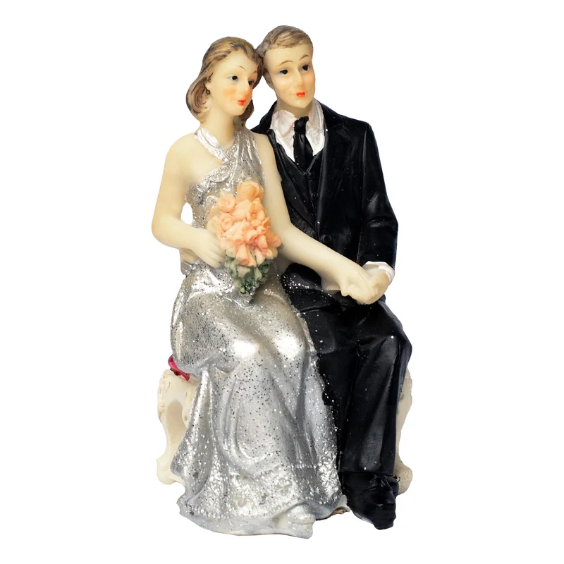 Hochzeitspaar Braut & Bräutigam mit Schlips zur Silberhochzeit | Dekofigur & Hochzeitstorten Topper