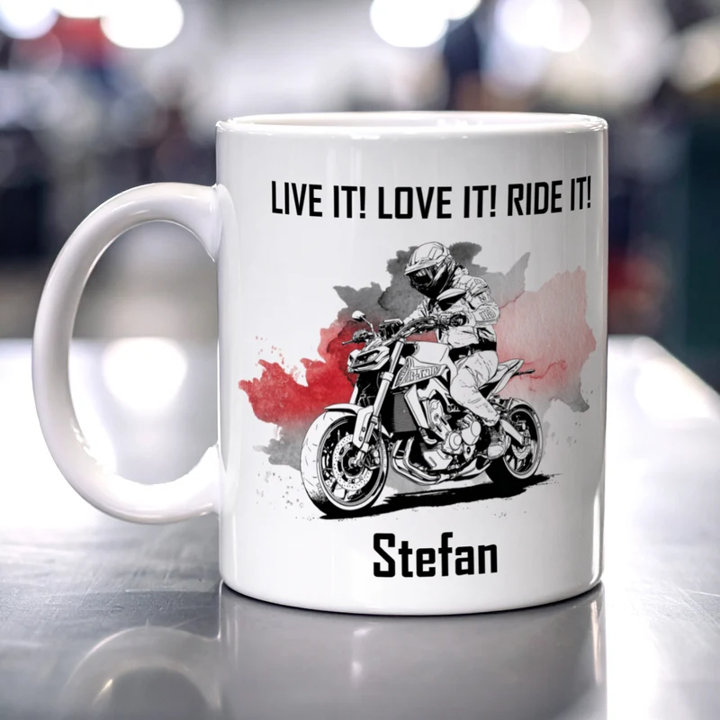 Keramiktasse mit Naked Bike Motiven, personalisiert | Geschenk für Motorradfahrer & Biker