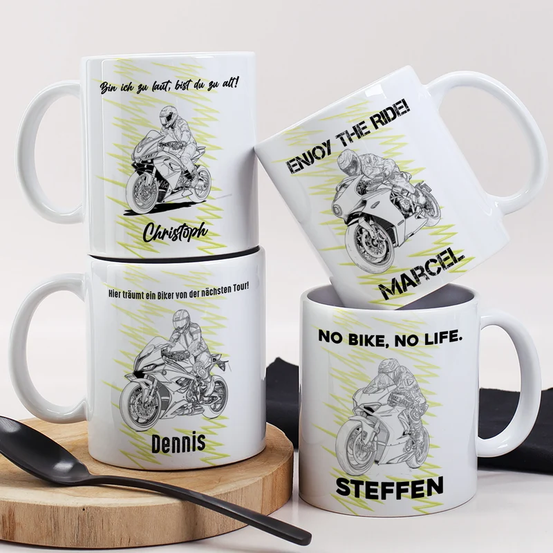 Tasse mit Superbike und Sport Bike Motiven, personalisiert mit Name und Wunschtext | Geschenk für Motorradfahrer