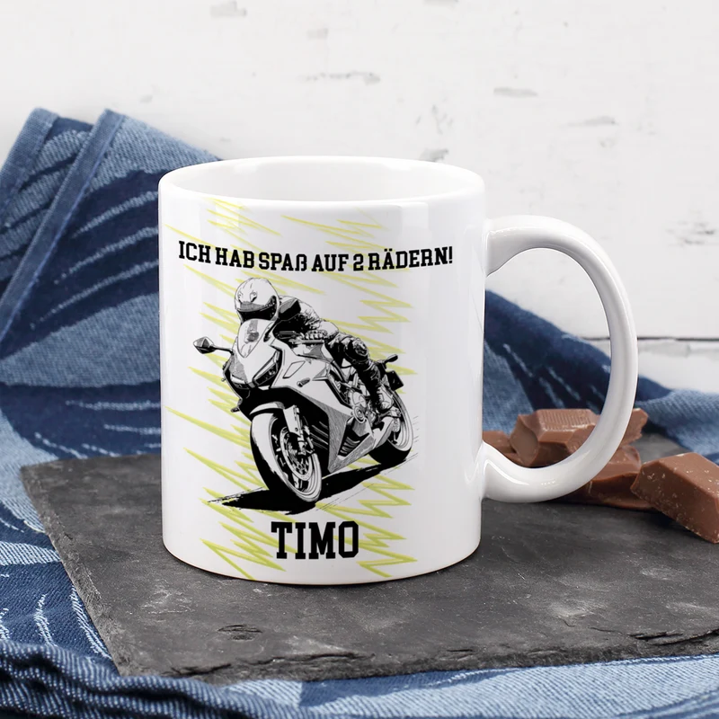Tasse mit Superbike und Sport Bike Motiven, personalisiert mit Name und Wunschtext | Geschenk für Motorradfahrer