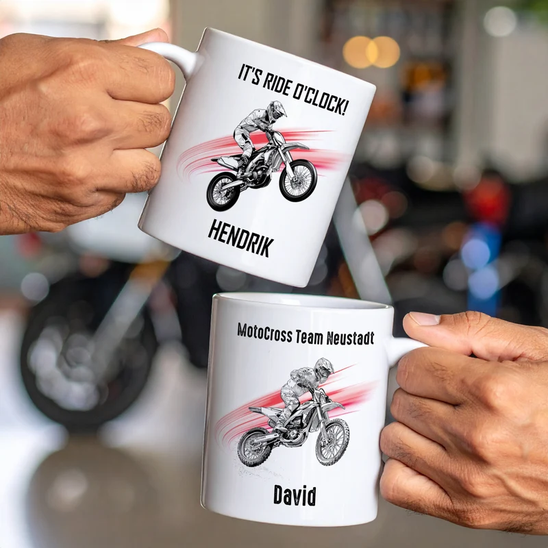 Personalisierte Tasse mit Enduro Motiven, Name und Wunschtext | Geschenk für Motocross Fans