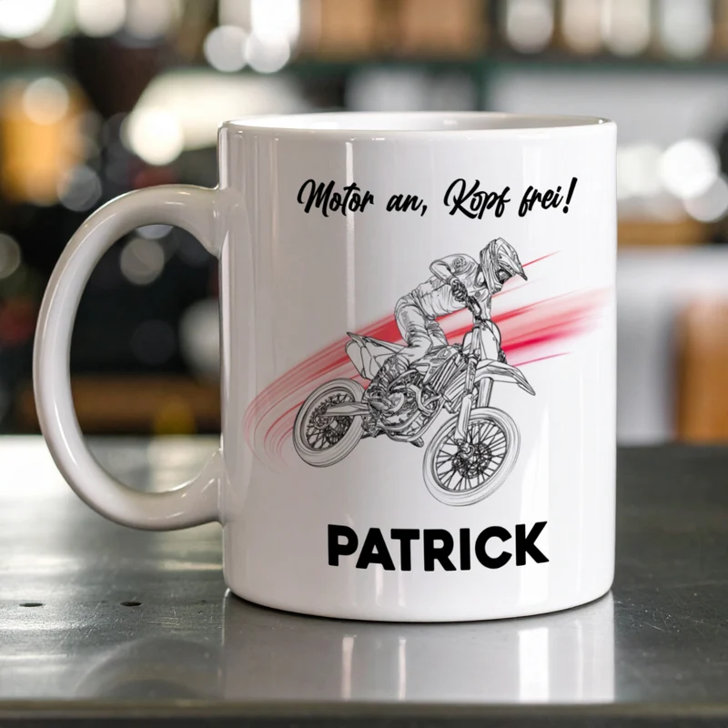 Personalisierte Tasse mit Enduro Motiven, Name und Wunschtext | Geschenk für Motocross Fans