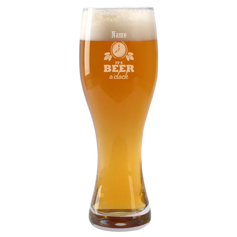 Weizenbierglas Beer o'clock mit Namensgravur in zwei Größen