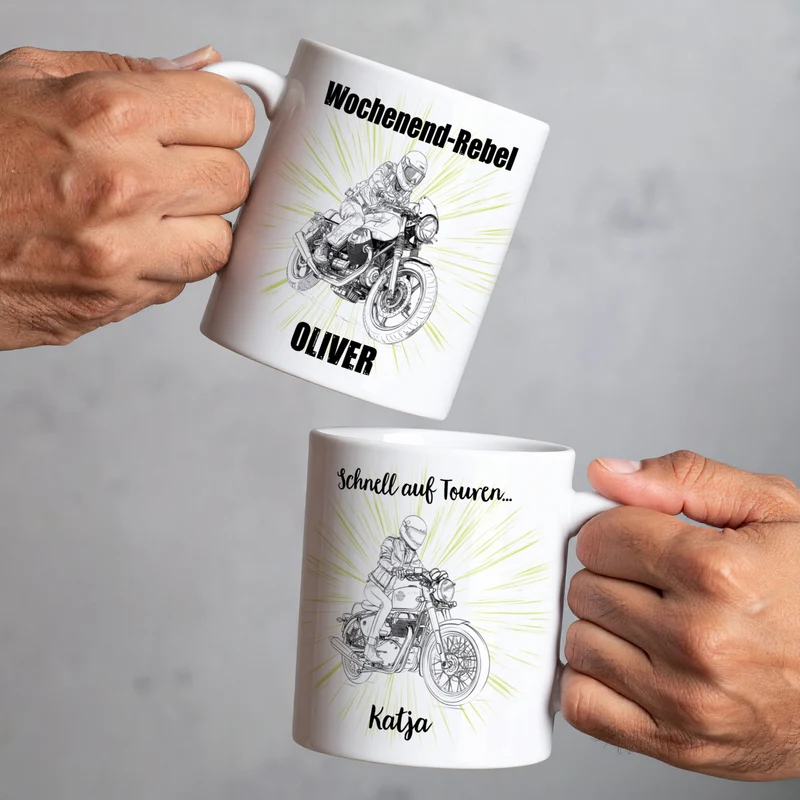 Tasse mit Classic Retro Bike Motiven personalisiert aus Keramik | Geschenk für Motorradfahrer