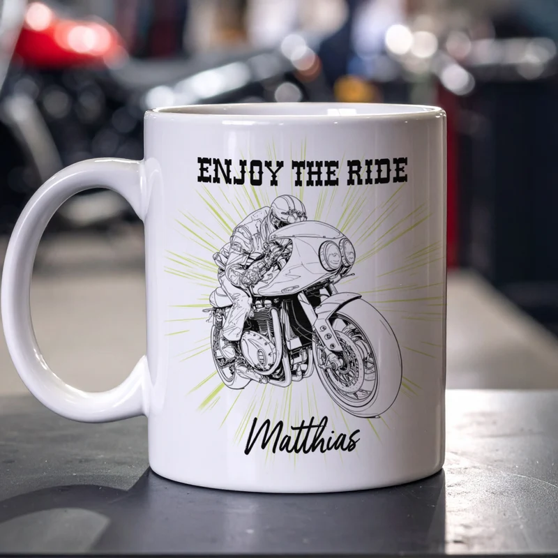 Tasse mit Classic Retro Bike Motiven personalisiert aus Keramik | Geschenk für Motorradfahrer
