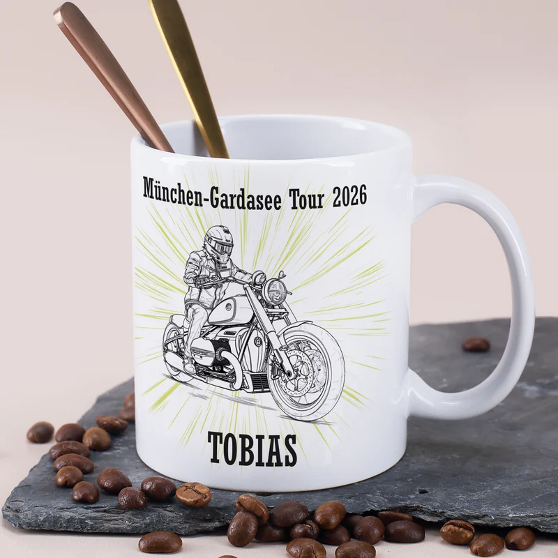 Tasse mit Classic Retro Bike Motiven personalisiert aus Keramik | Geschenk für Motorradfahrer