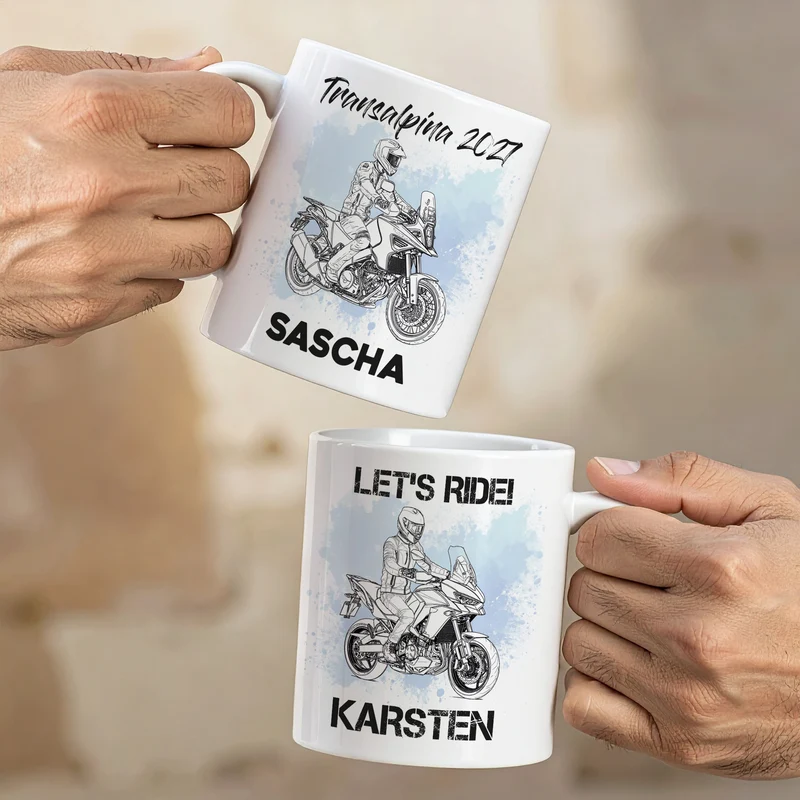 Tasse mit Adventure Reiseenduro Motiven personalisiert, Biker - Geschenk