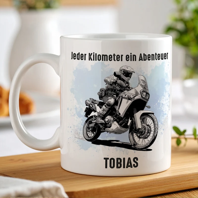 Tasse mit Adventure Reiseenduro Motiven personalisiert, Biker - Geschenk