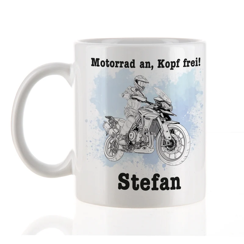 Tasse mit Adventure Reiseenduro Motiven personalisiert, Biker - Geschenk