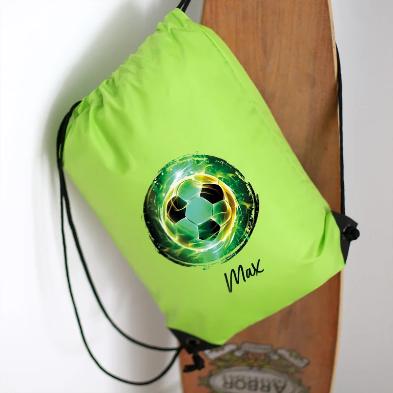 Fußball Sportbeutel personalisiert mit Name in Grün | Turnbeutel für Schule & Sport