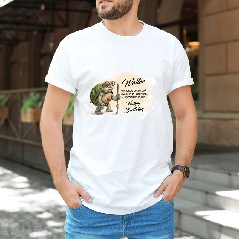 Lustiges T-Shirt zum Geburtstag personalisiert mit Name | 'Zu alt um jung zu sterben'