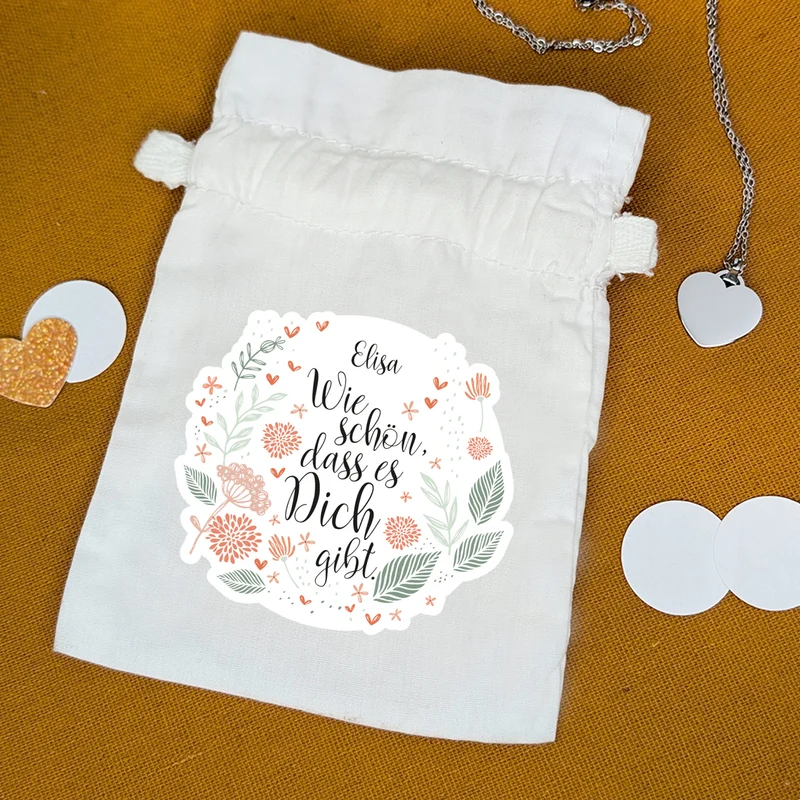 Personalisiertes Säckchen aus Baumwolle für kleine Geschenke | Wie schön, dass es dich gibt