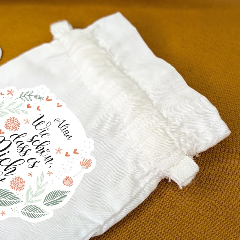 Personalisiertes Säckchen aus Baumwolle für kleine Geschenke | Wie schön, dass es dich gibt