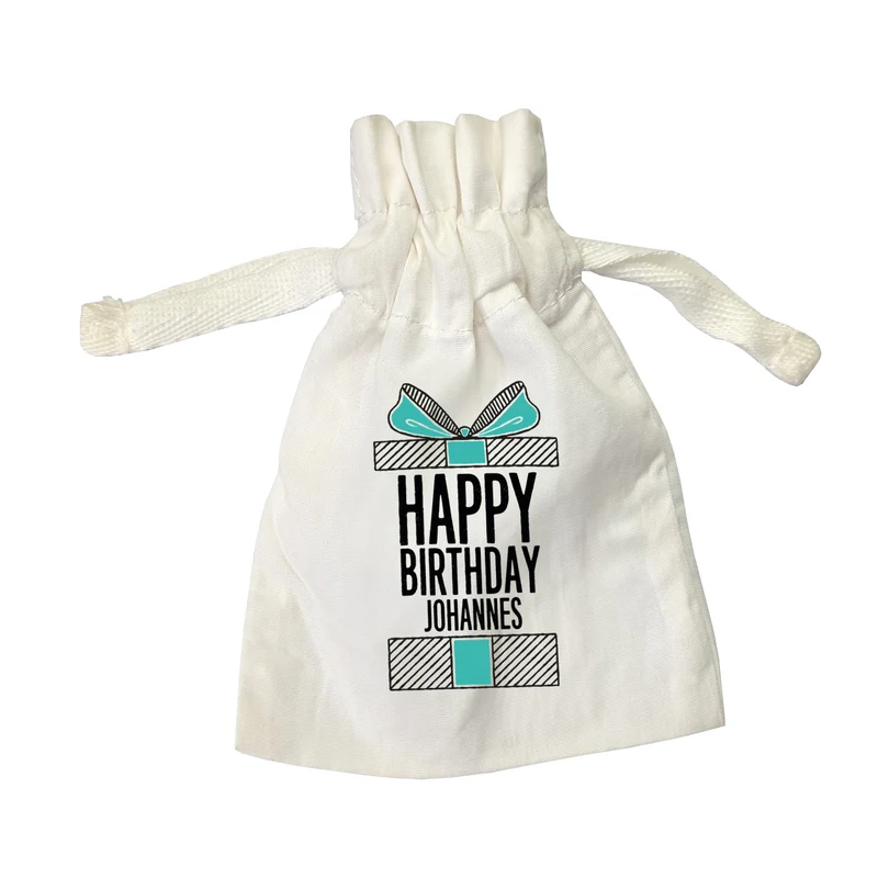 Kleines Baumwoll-Säckchen für Geldgeschenke zum Geburtstag personalisiert mit Name | Happy Birthday