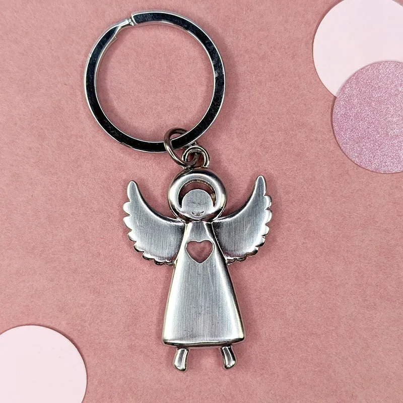 Metall-Schlüsselanhänger Schutzengel mit Herz und ausgebreiteten Flügeln