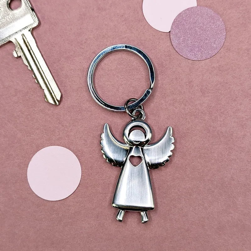 Metall-Schlüsselanhänger Schutzengel mit Herz und ausgebreiteten Flügeln
