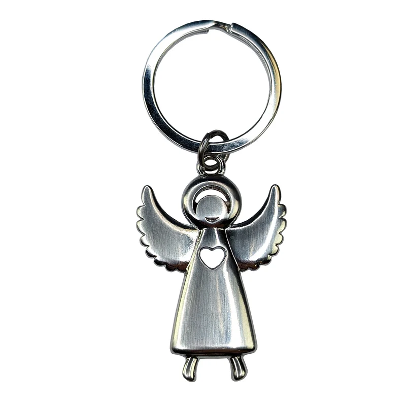 Metall-Schlüsselanhänger Schutzengel mit Herz und ausgebreiteten Flügeln