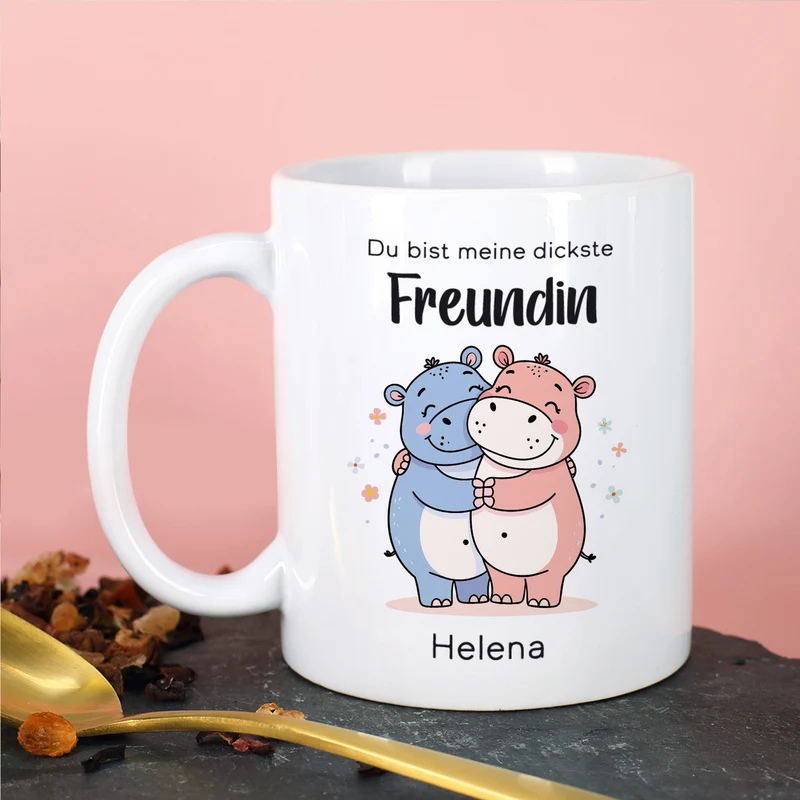 Personalisierbare Tasse für die dicksten Freunde | Nilpferd-Motiv