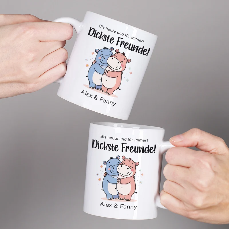 Personalisierbare Tasse für die dicksten Freunde | Nilpferd-Motiv