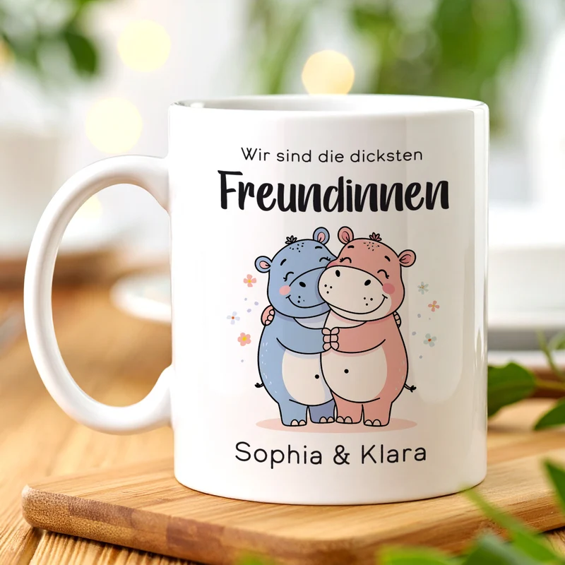 Personalisierbare Tasse für die dicksten Freunde | Nilpferd-Motiv