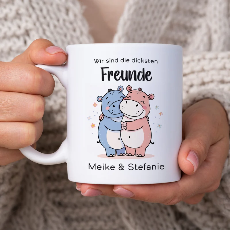 Personalisierbare Tasse für die dicksten Freunde | Nilpferd-Motiv