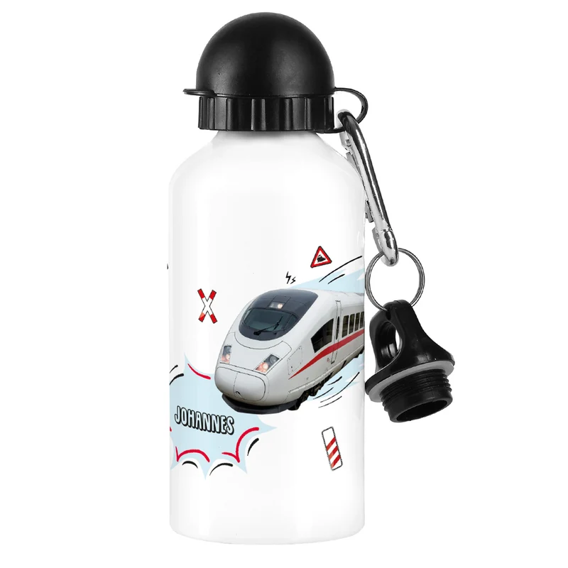 Trinkflasche für Kinder mit Zug-Motiv personalisiert mit Name | Metall | 500ml